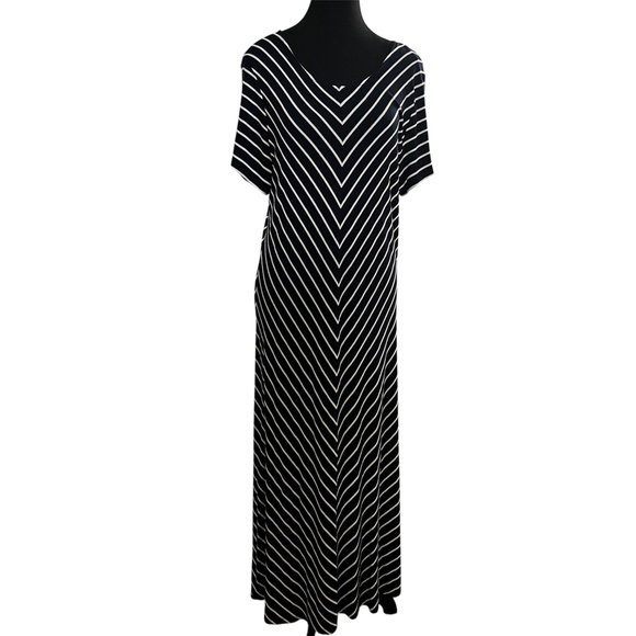Charlie Paige Navy and White Striped Maxi Dress - Picture 1 of 6